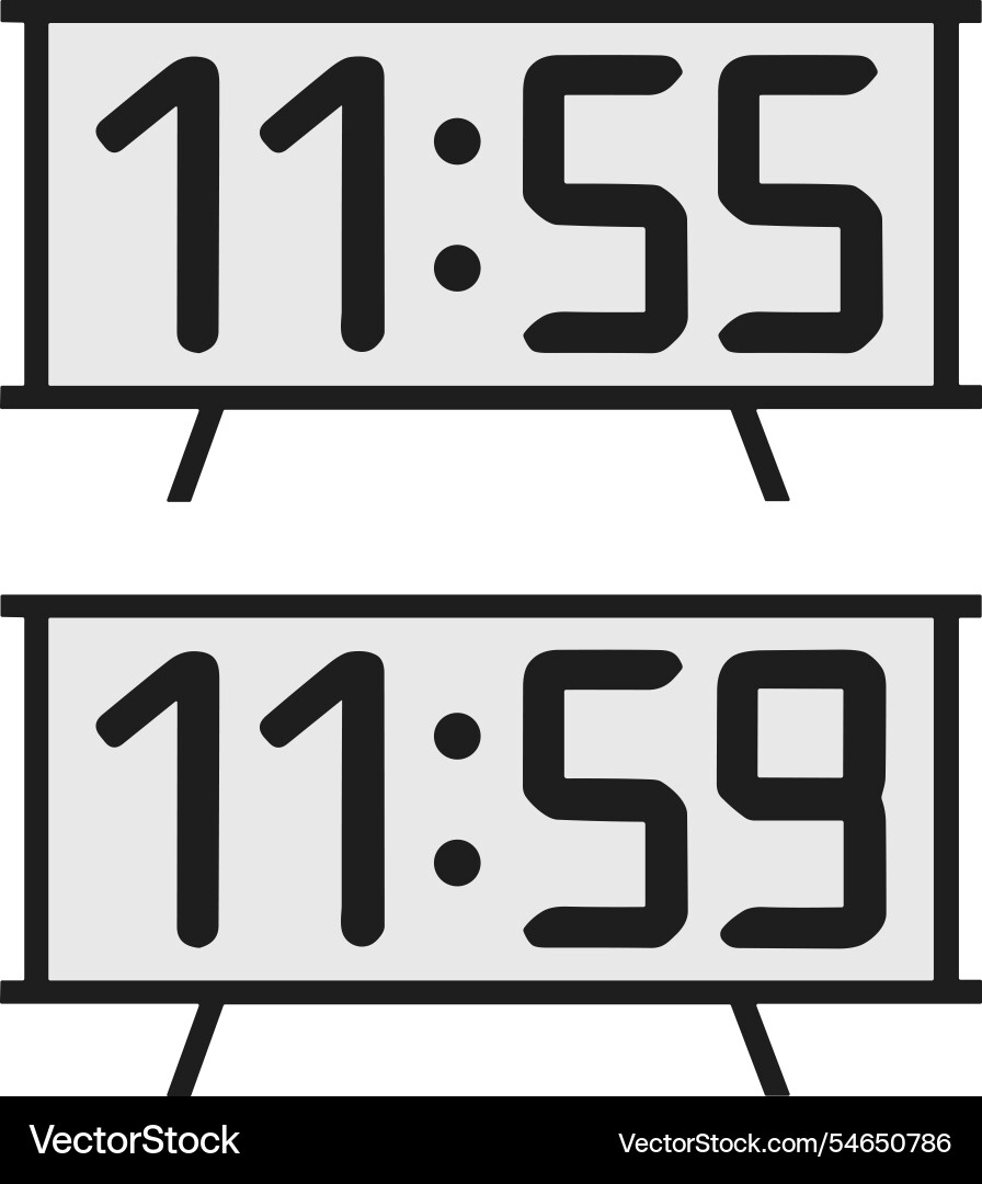 Digital clock display showing 1155 and 1159 vector image