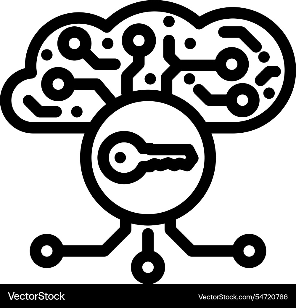 Encryption key cloud computing line icon Encryption key cloud computing line icon vector image