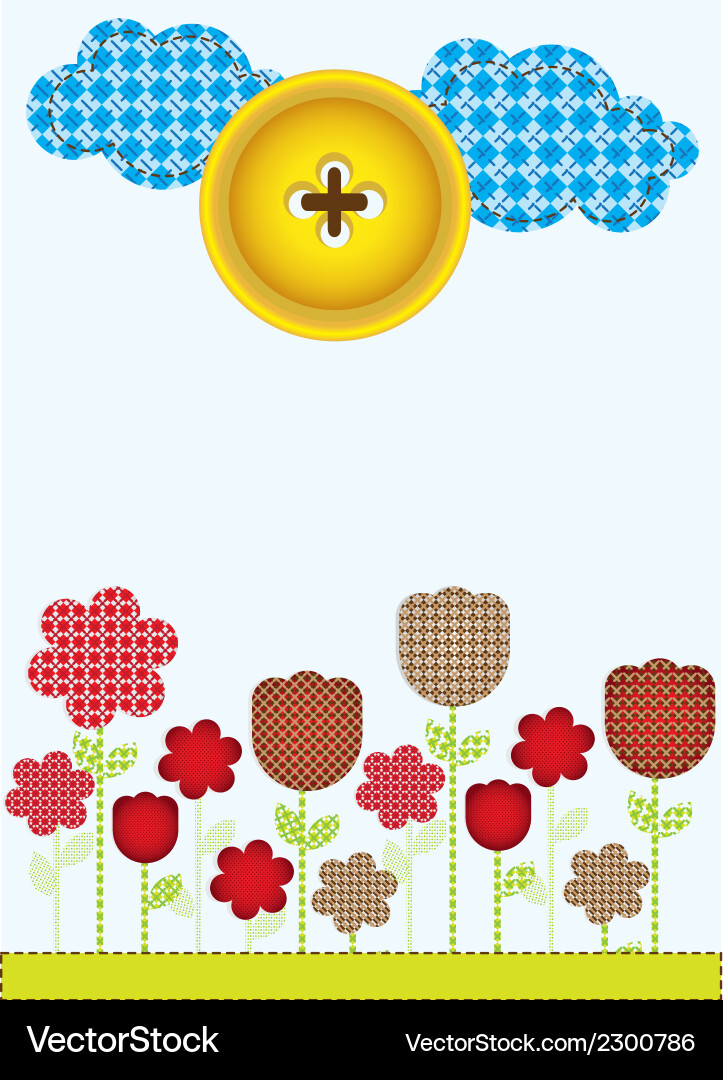 Flowers cut from different patterns clouds and sun Vector Image