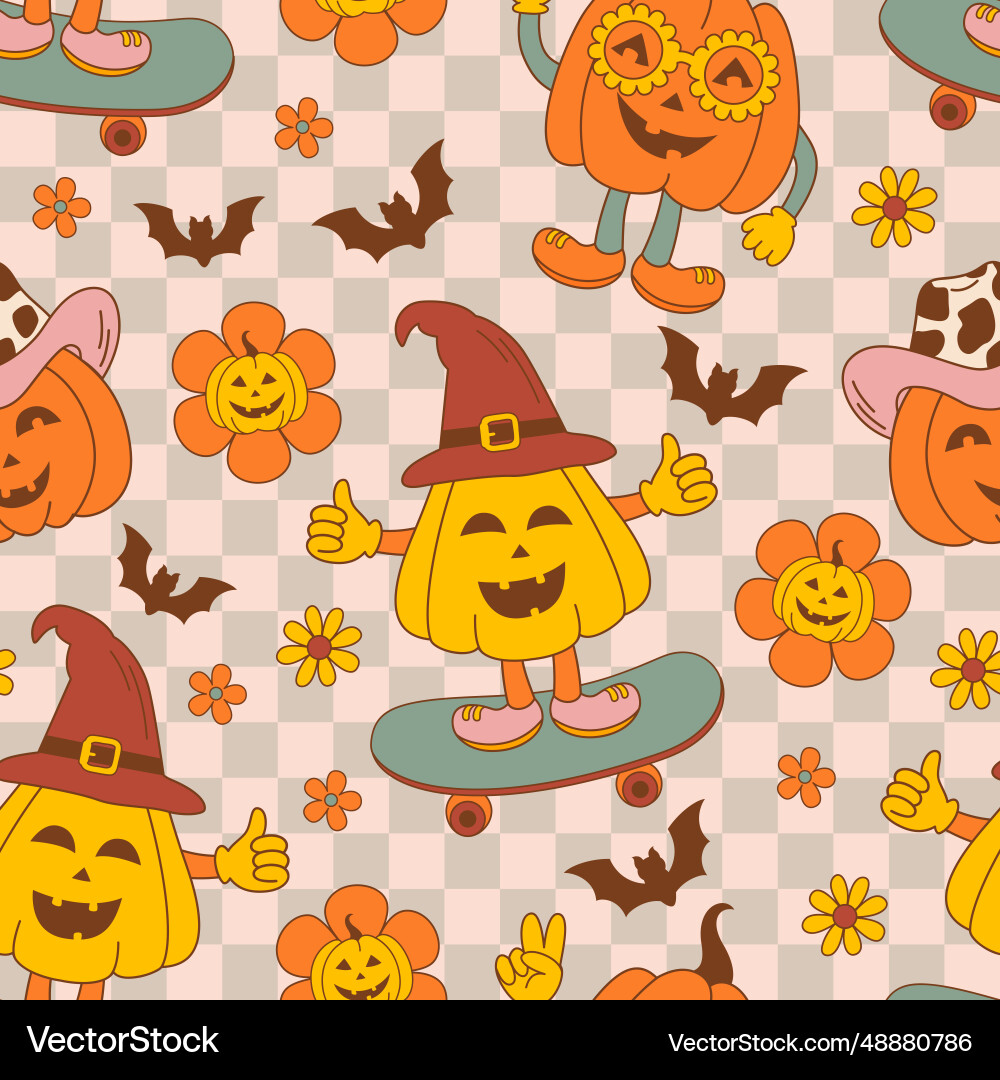 Seamless pattern with groovy pumpkin Seamless pattern with groovy pumpkin vector image