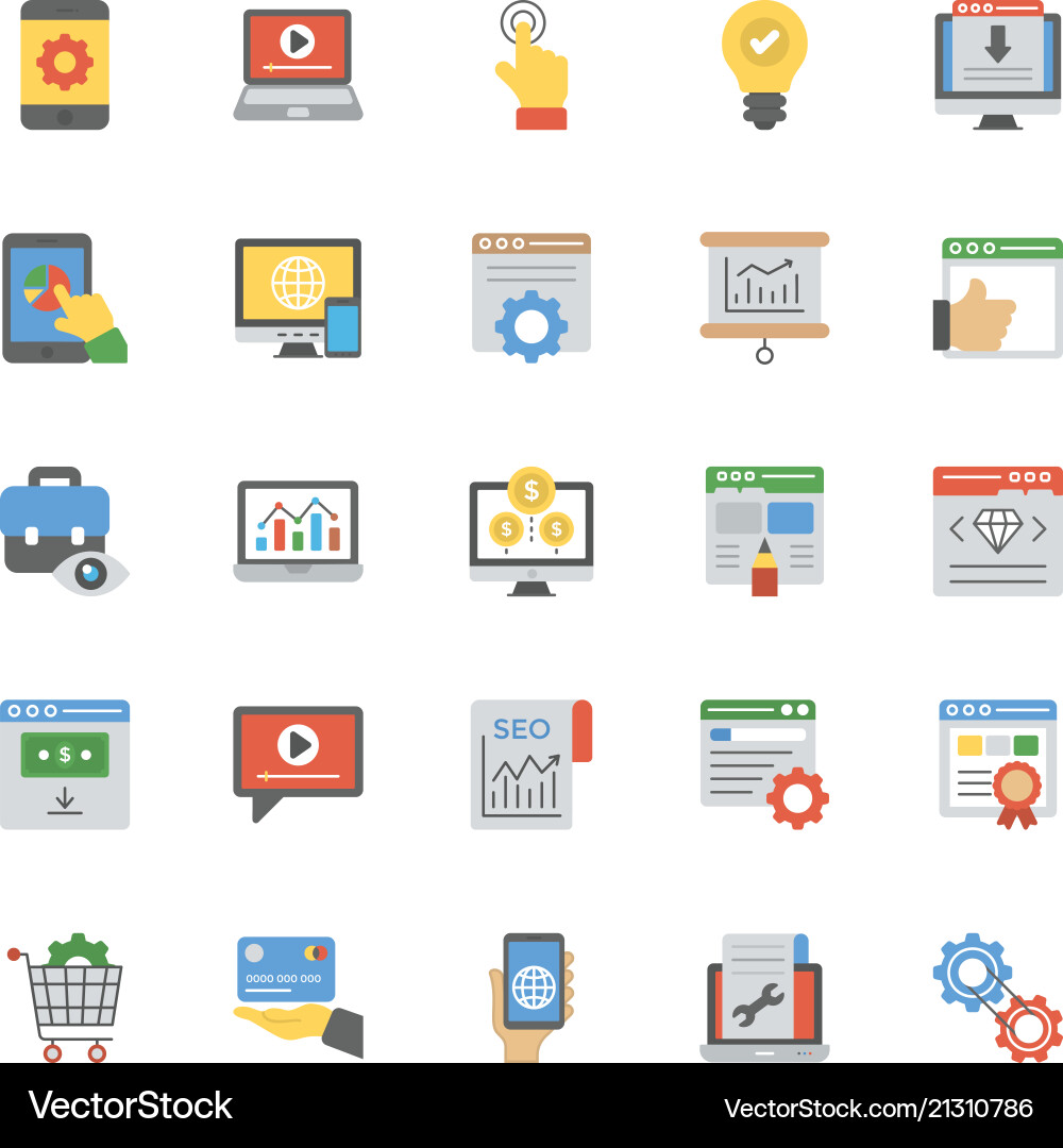 Seo and web optimization flat icons set vector image
