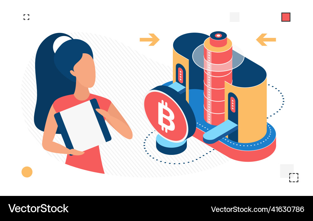 Virtual mining process of bitcoin cryptocurrency vector image