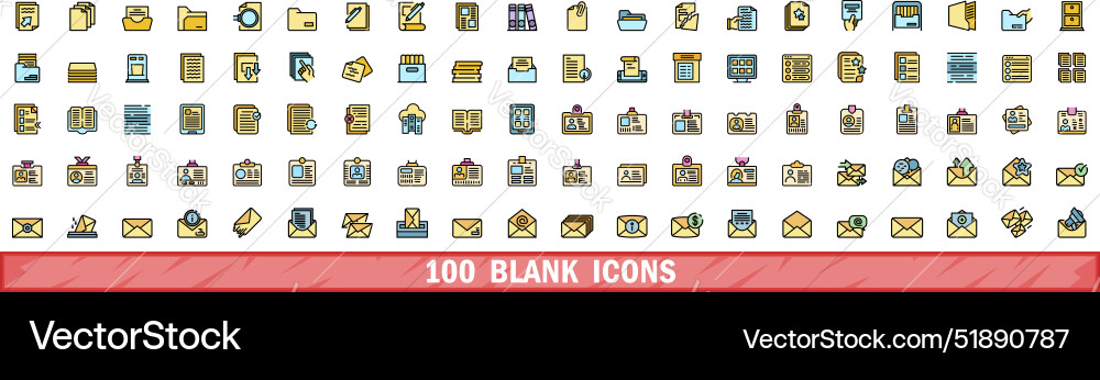 100 blank icons set color line style 100 blank icons set color line style vector image