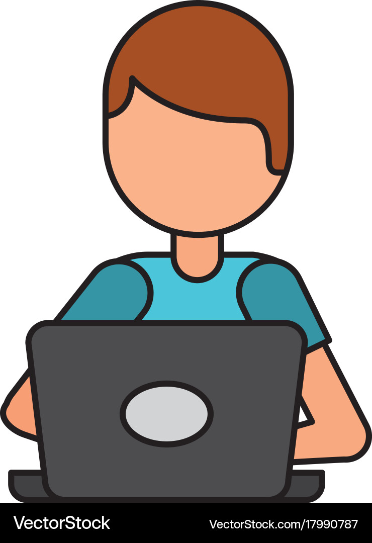Cartoon programmer laptop working writing code vector image