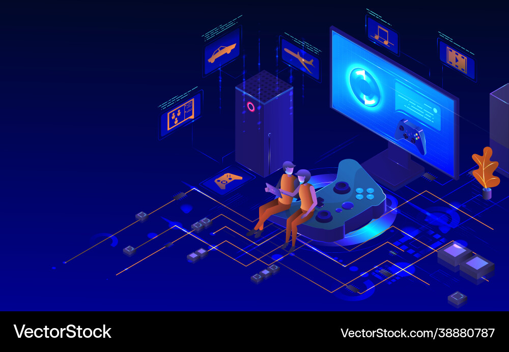 Console gaming set isometric desktop computer vector image