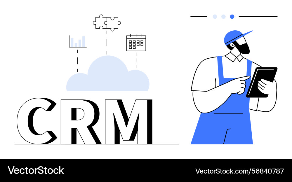 Crm concept with cloud integration worker using Crm concept with cloud integration worker using vector image