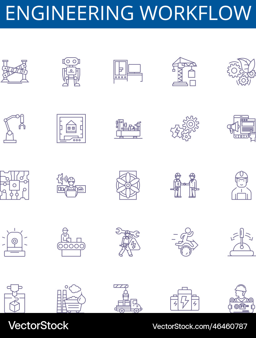 Engineering workflow line icons signs set design Engineering workflow line icons signs set design vector image
