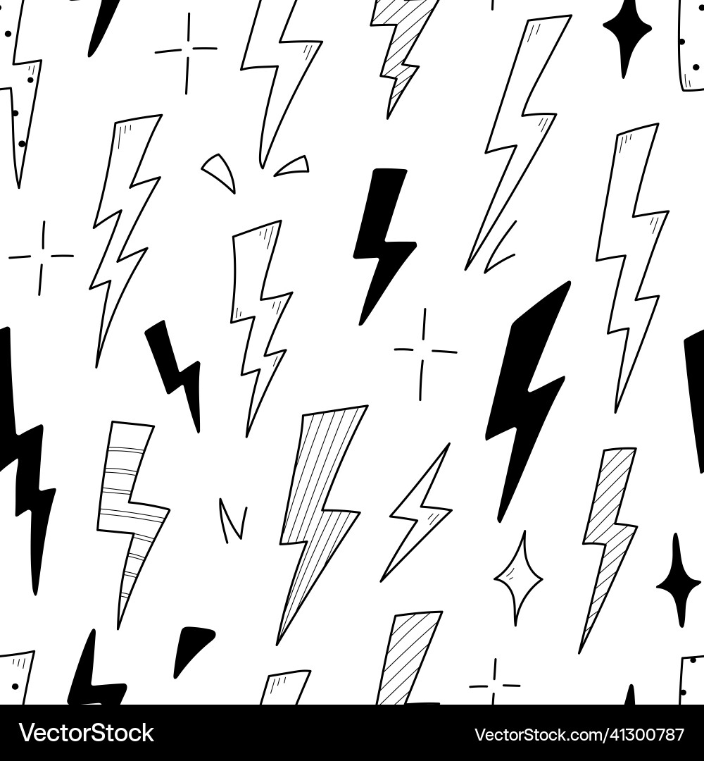 Lightning doodle thunderbolt seamless pattern vector image