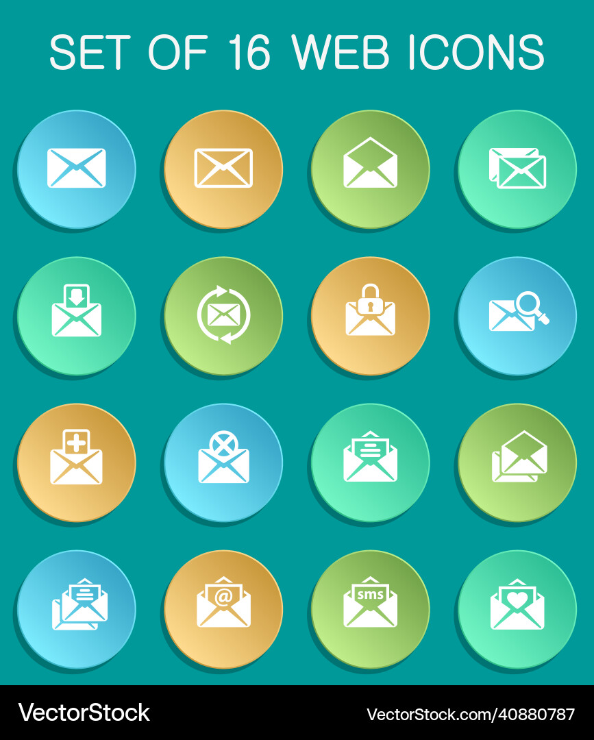 Mail web icons on colorful round Vector Image