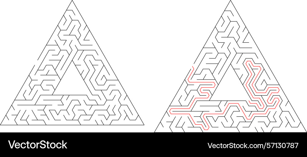 Mazes one solved with a red path vector image