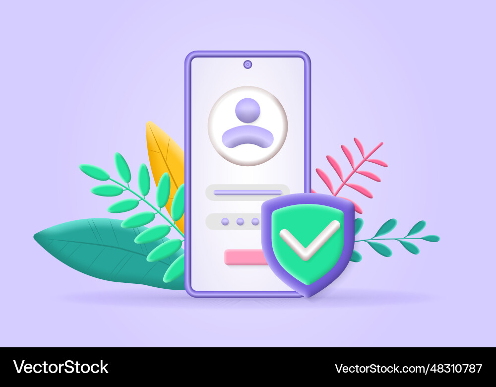 Phone login password 3d icon with security shield Phone login password 3d icon with security shield vector image