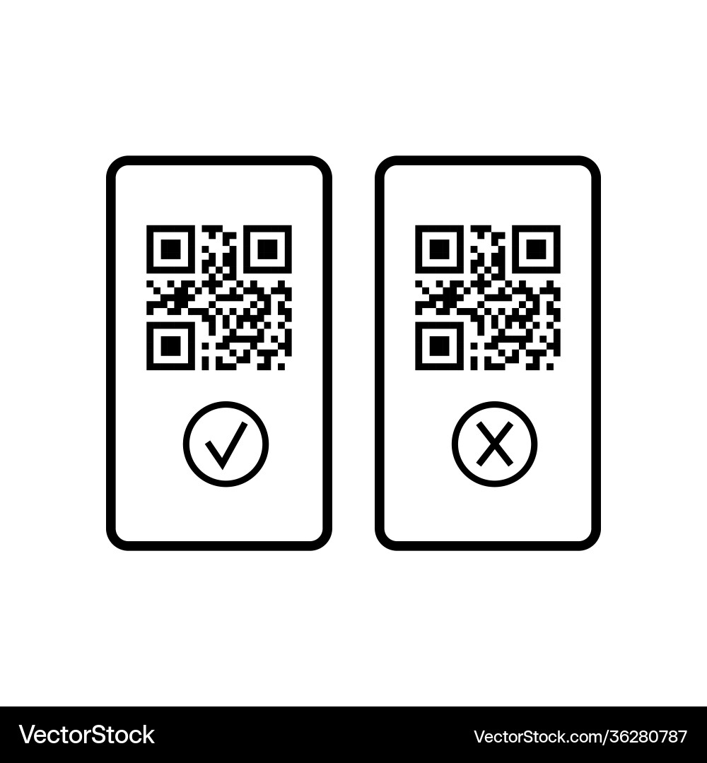 Qr-code on mobile phone screen with check mark Qr-code on mobile phone screen with check mark vector image