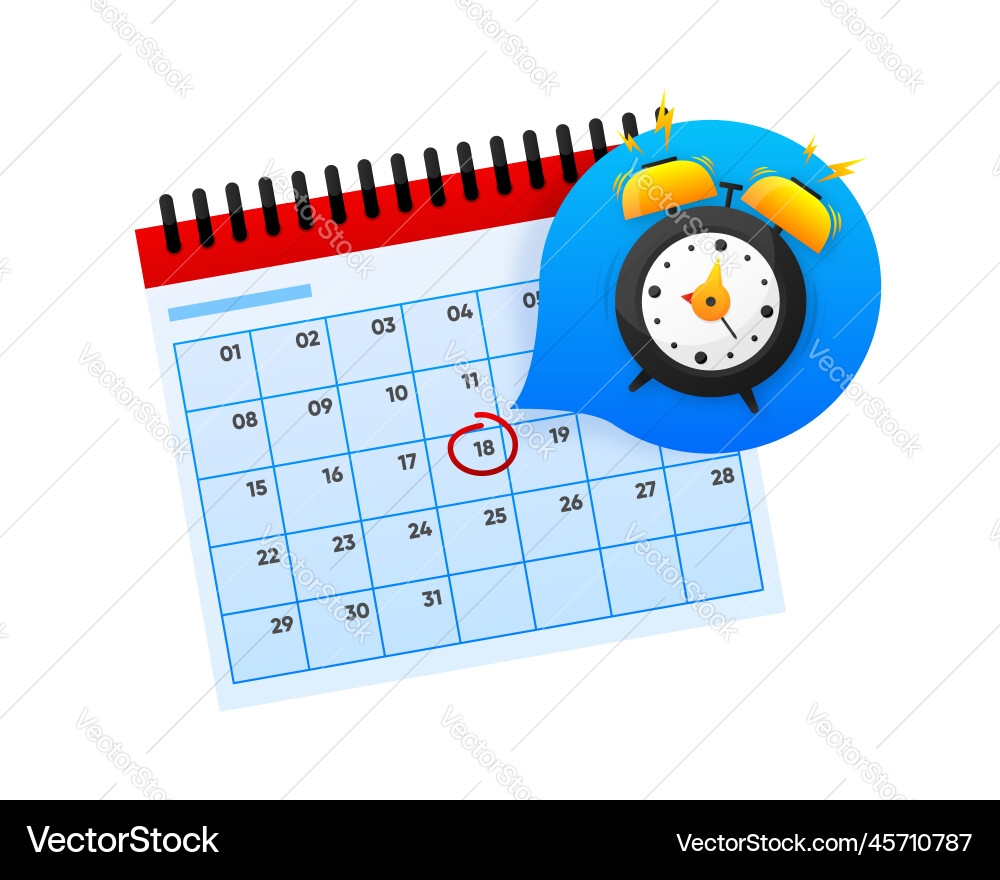 Reminder in calendar with clock alert Reminder in calendar with clock alert vector image
