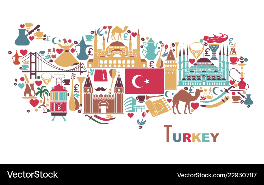 Traditional tourist symbols of turkey in the form Traditional tourist symbols of turkey in the form vector image