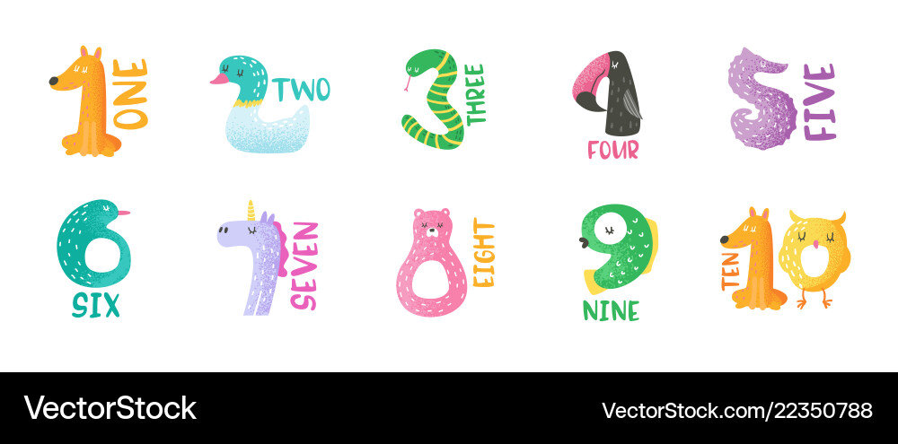 Animal Number Stickers - 1 to 9 Vector Image