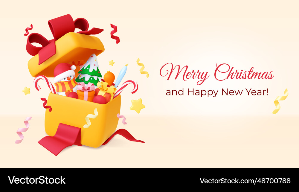 Christmas surprise 3d box stylish gift realistic Christmas surprise 3d box stylish gift realistic vector image