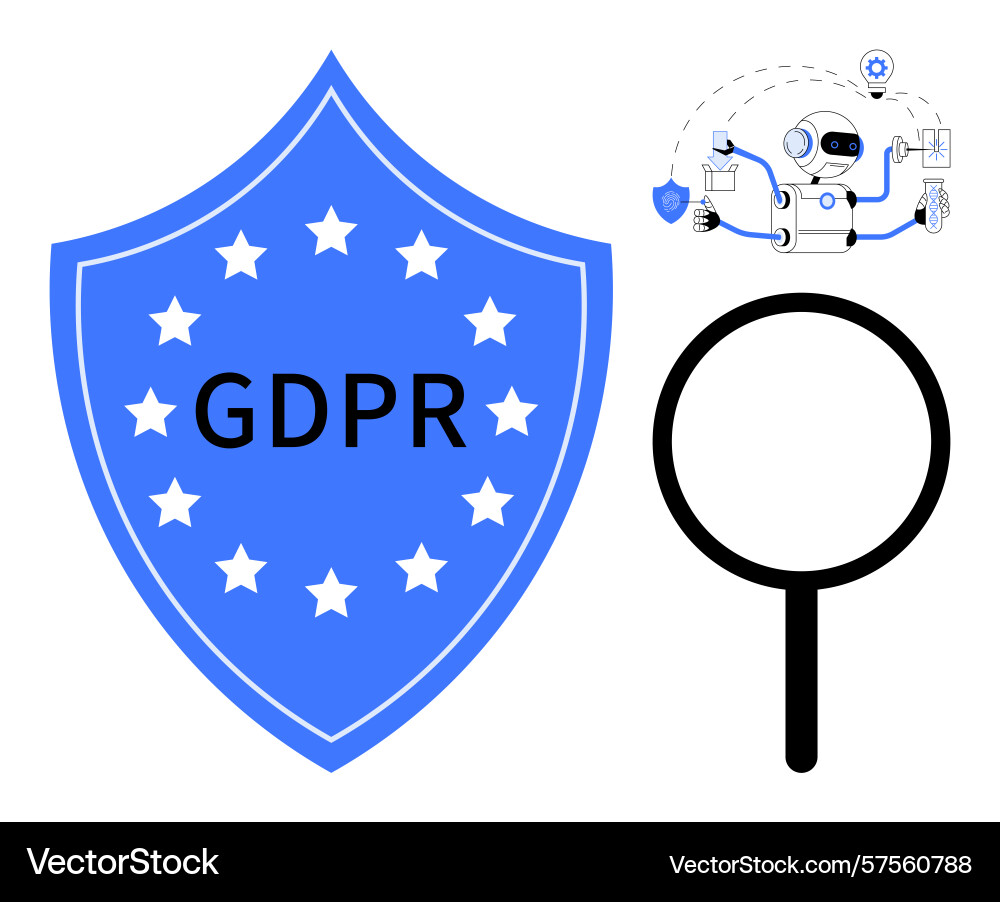 Gdpr compliance with data security shield robot Gdpr compliance with data security shield robot vector image