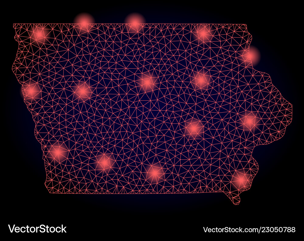 Polygonal network mesh map of iowa state with red Polygonal network mesh map of iowa state with red Vector Image