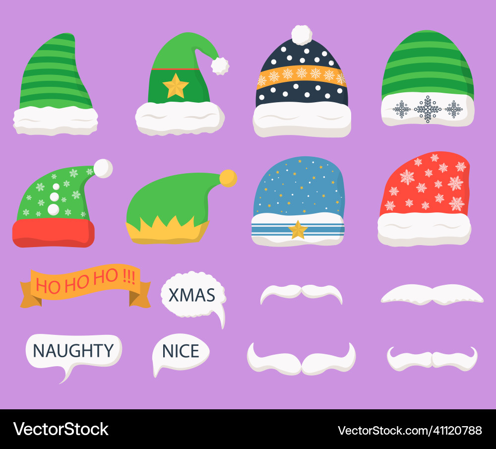 Set xmas party photo booth props merry christmas Set xmas party photo booth props merry christmas vector image