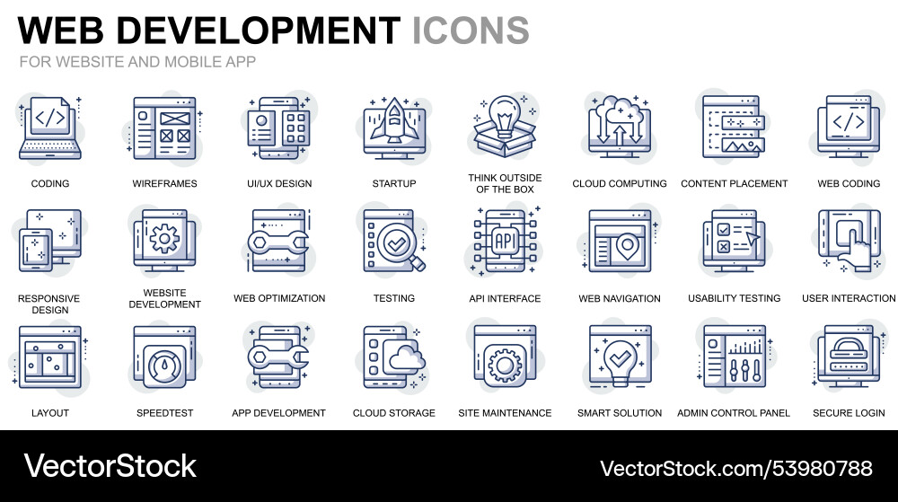 Simple set web design and development line icons vector image