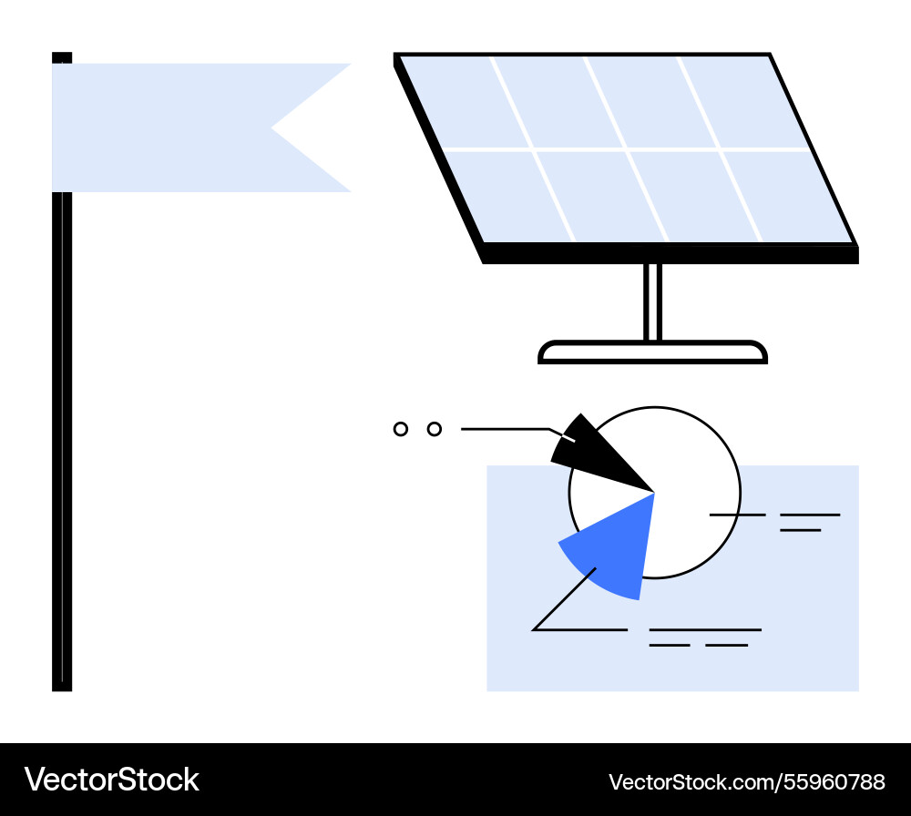 Solar panel with flag and pie chart representing Solar panel with flag and pie chart representing vector image