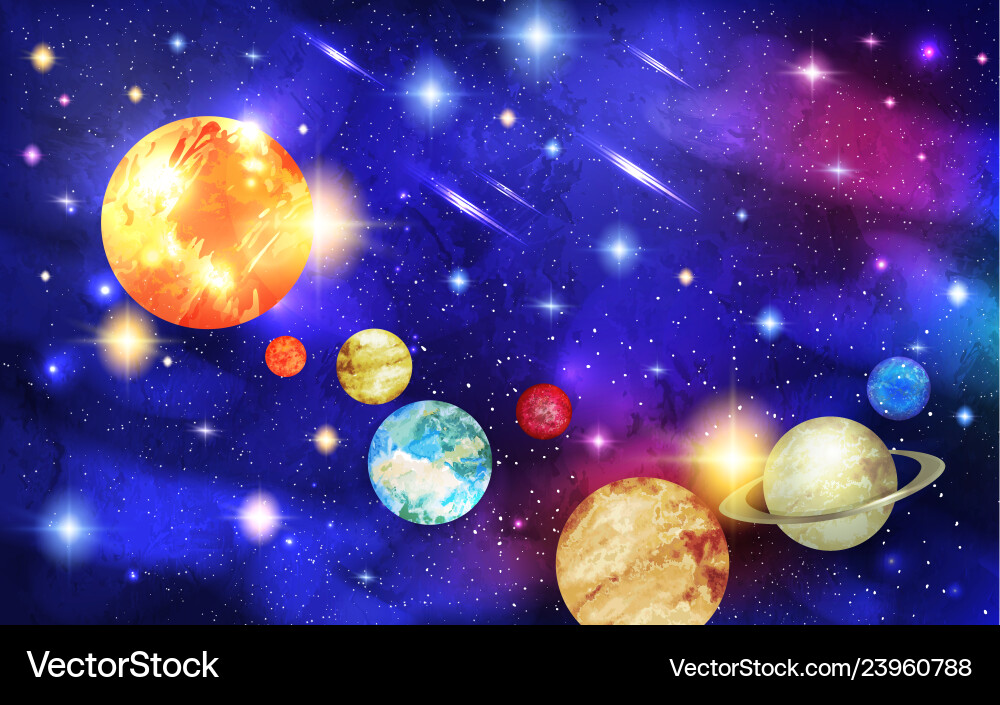 Stunning Solar System with Planets & Comets Vector Image