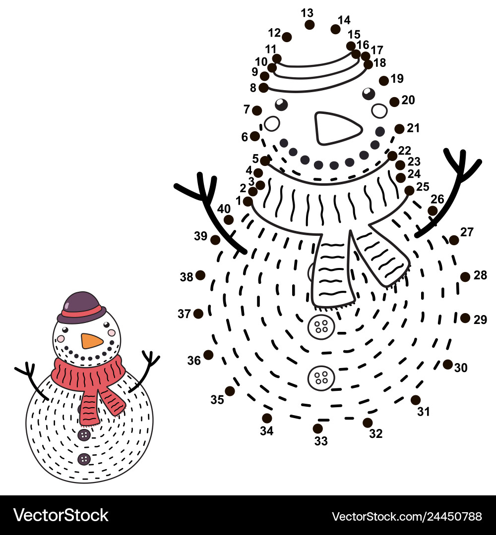 Verbinden Sie die Punkte und ziehen Sie einen lustigen Schneemann Verbinden Sie die Punkte und ziehen Sie einen lustigen Schneemann vektorbild