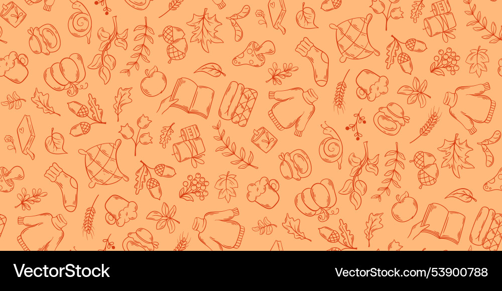 Warm cozy seamless pattern with autumn attributes Warm cozy seamless pattern with autumn attributes vector image