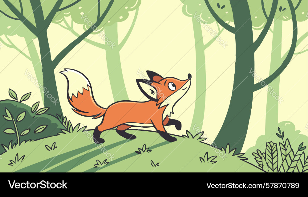 Agile fox running playfully through a lush forest Vector Image