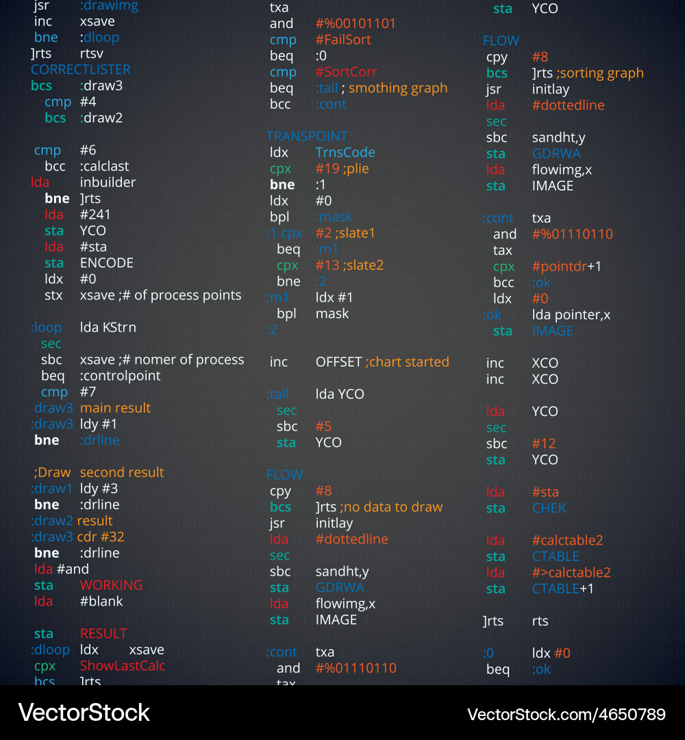 Assembler Code Listing vector image