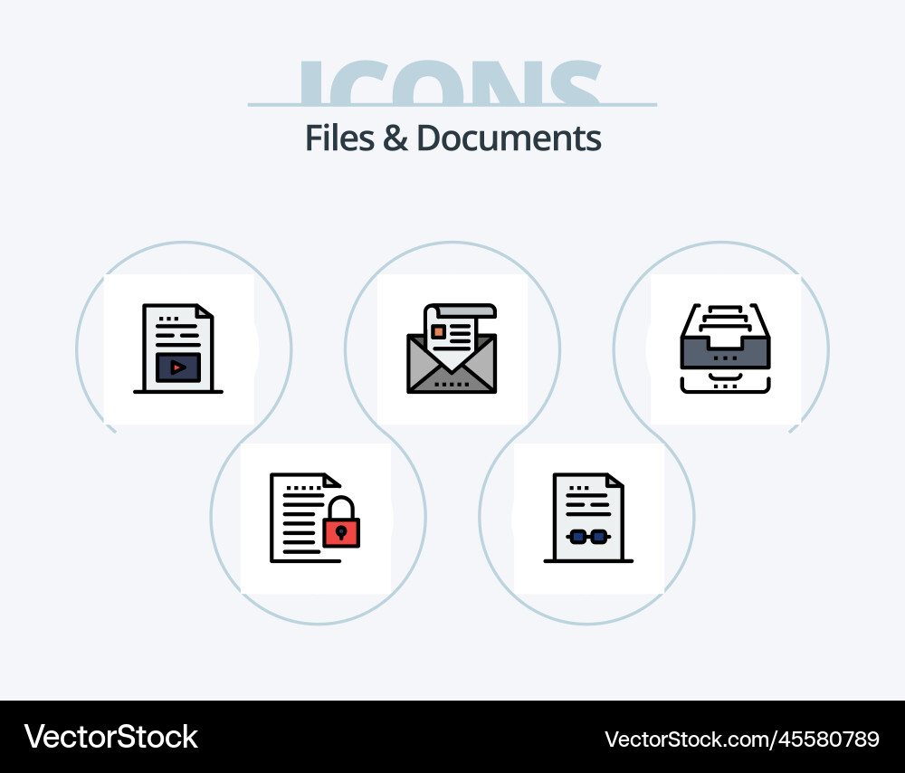 Files and documents line filled icon pack 5 Vector Image