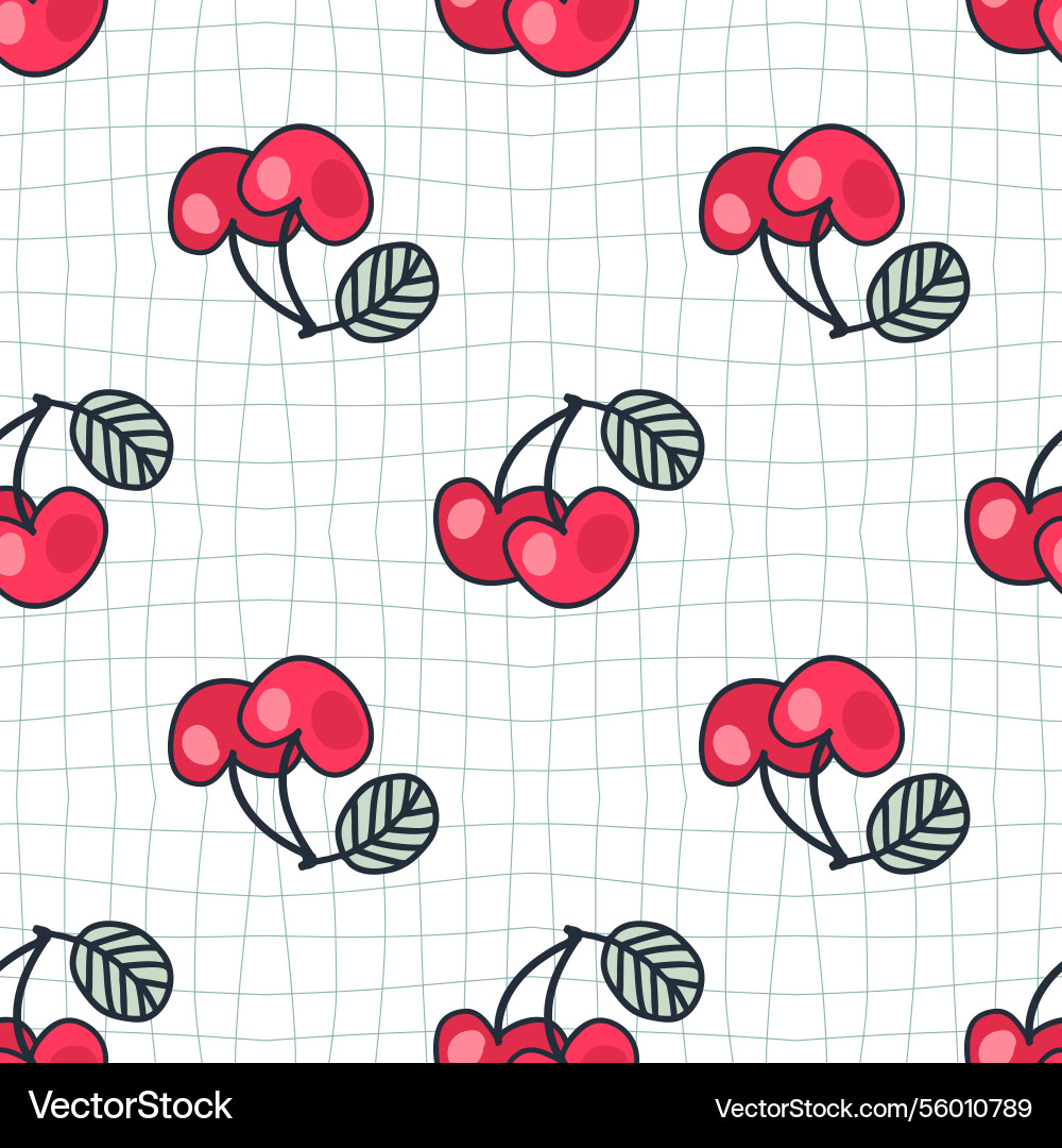 Groovy style seamless pattern with cherries Groovy style seamless pattern with cherries vector image