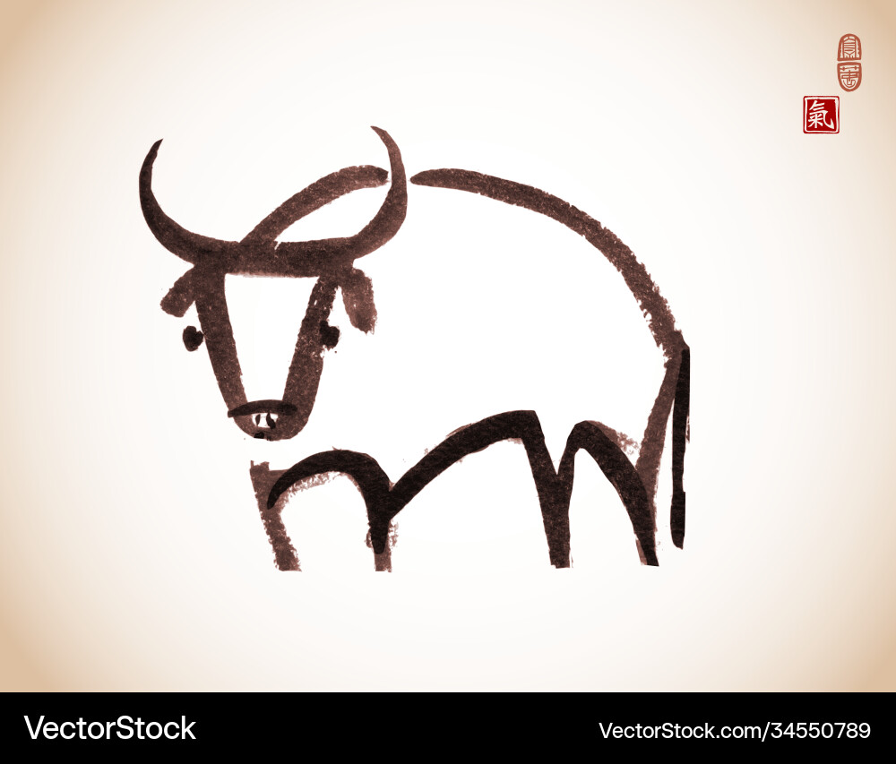 Ink painting bull chinese new year symbol Ink painting bull chinese new year symbol vector image