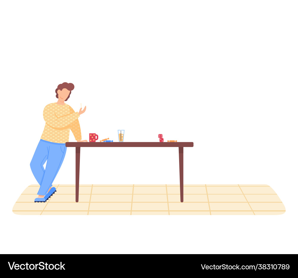 Man Playing Board Game with Dice and Sweets Vector Image