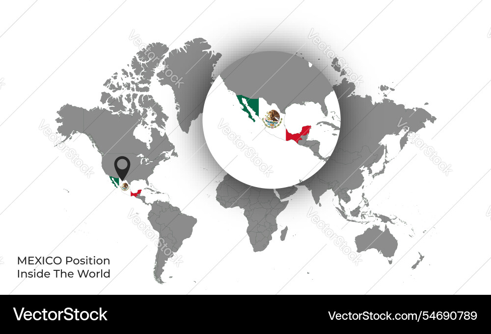 Mexico position inside the world with flag in map Vector Image