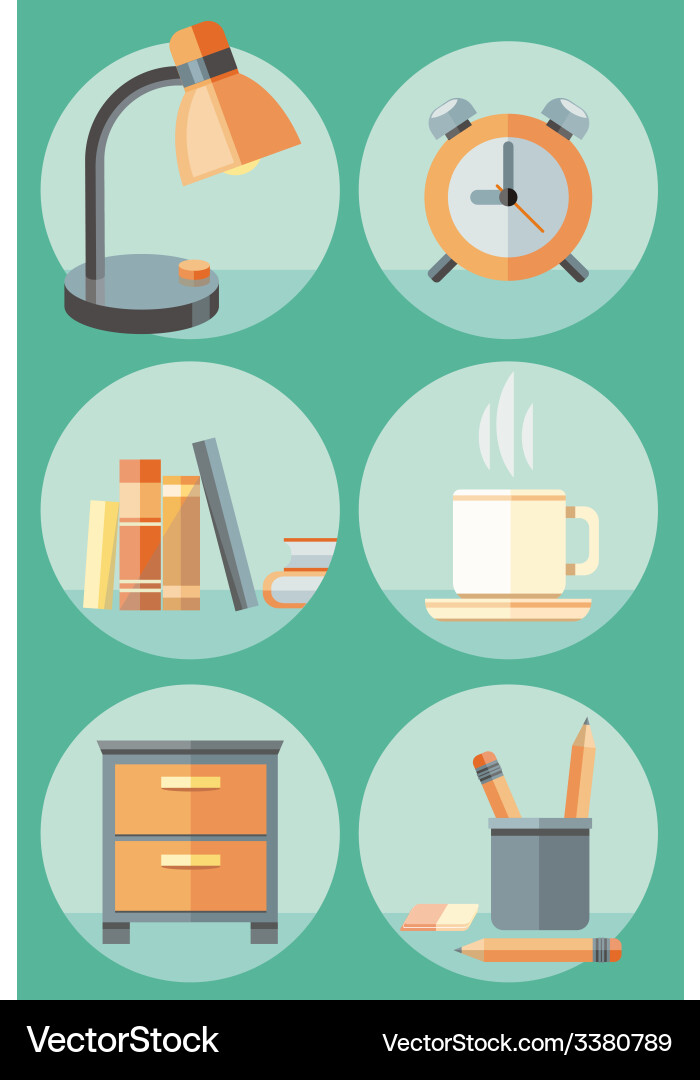 Office objects and elements of workplace icon set Vector Image