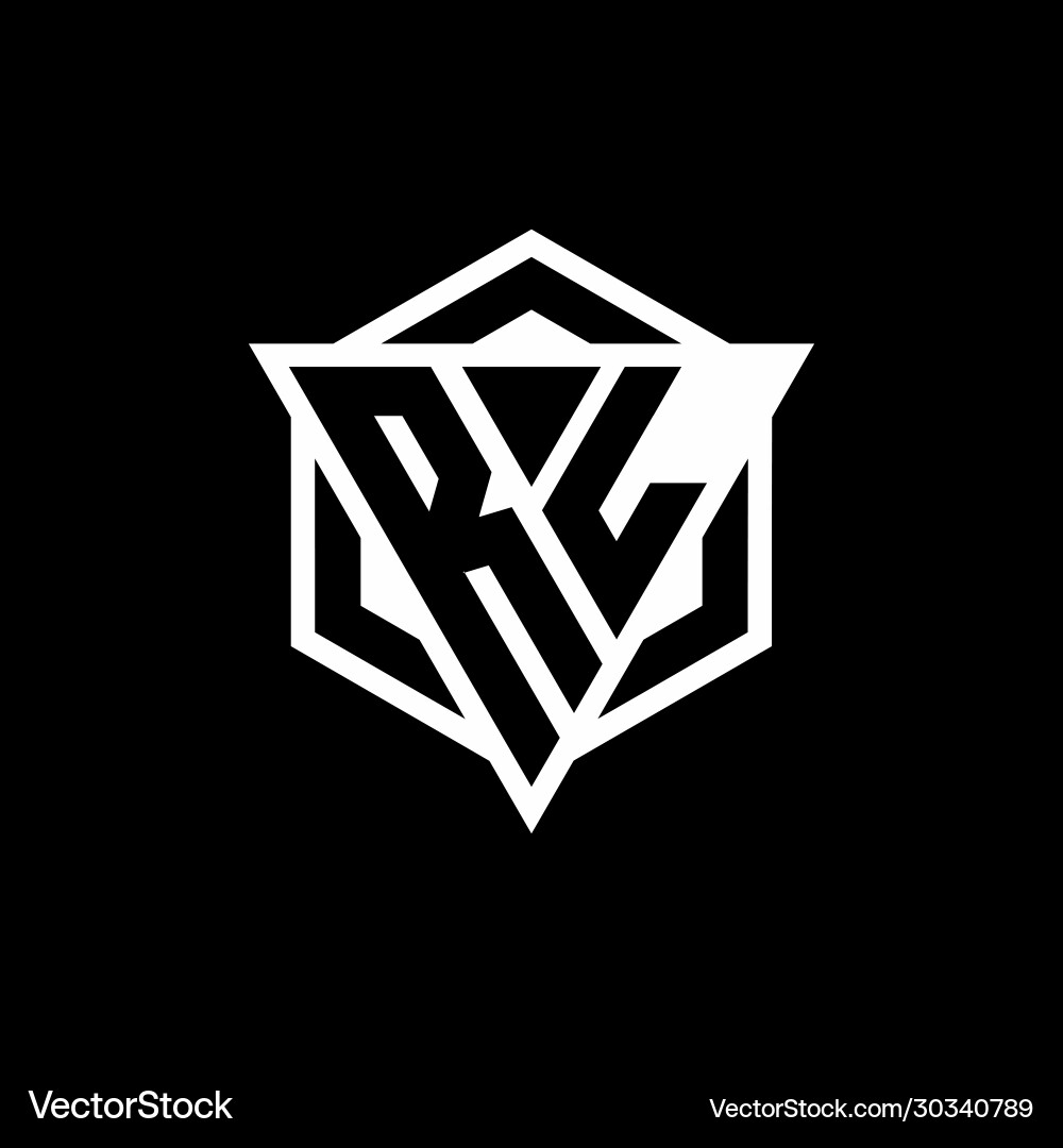 Rl logo monogram with triangle and hexagon shape vector image