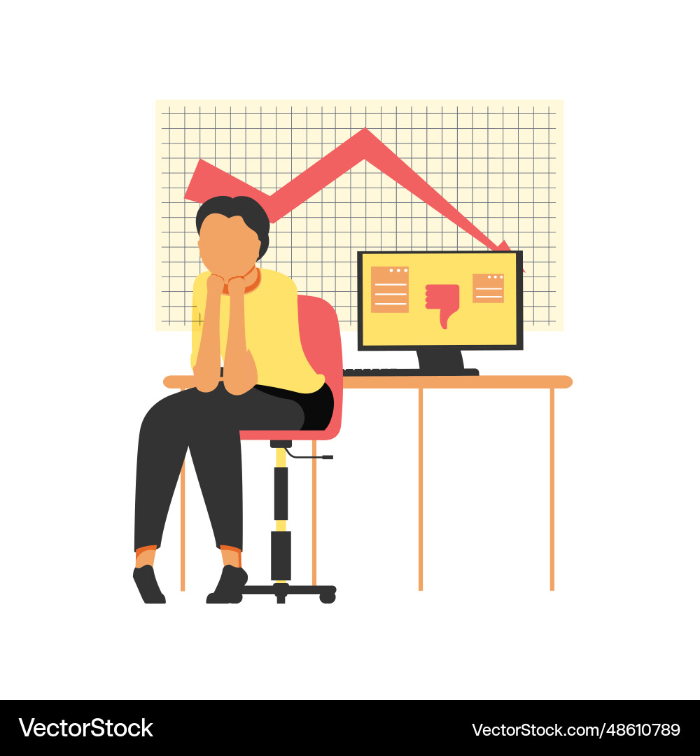 Sad man sitting in front of computer monitor Sad man sitting in front of computer monitor vector image
