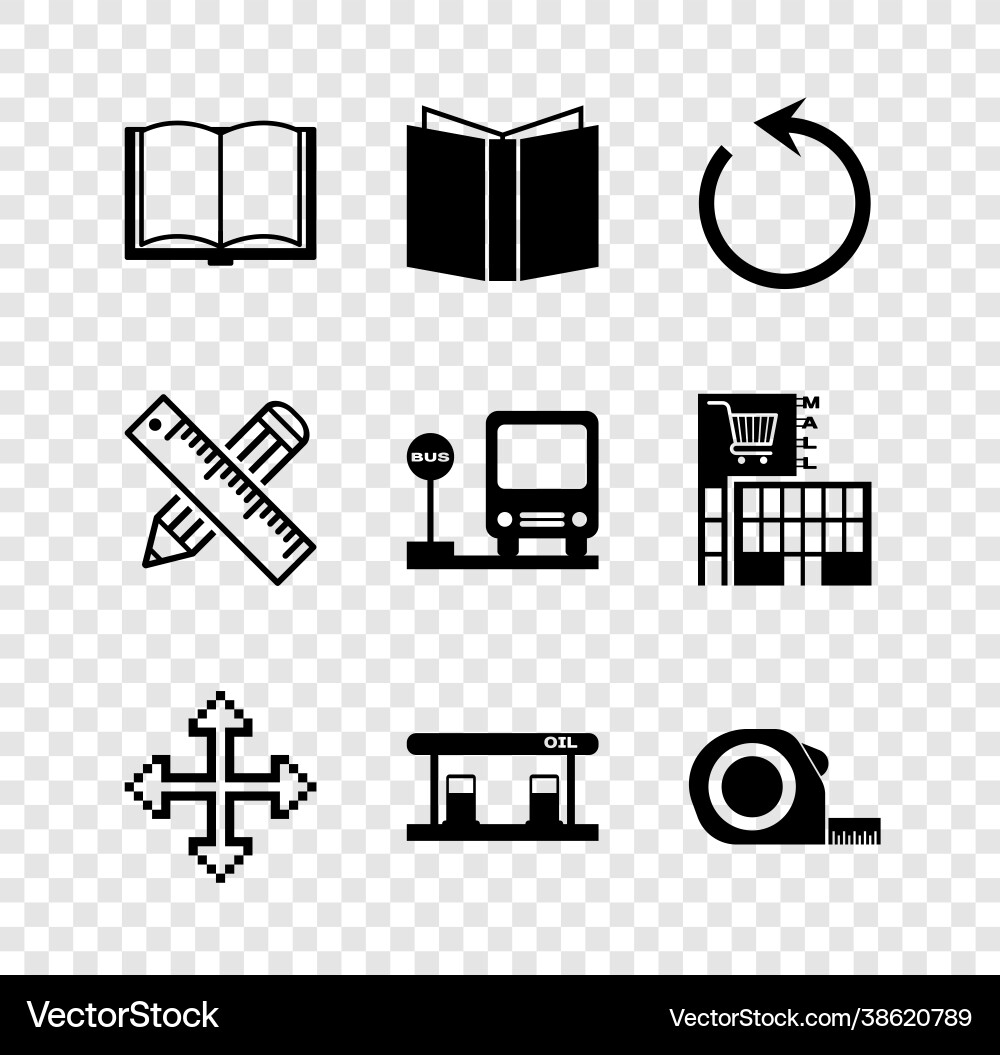 Set open book refresh pixel arrows in four Set open book refresh pixel arrows in four vector image