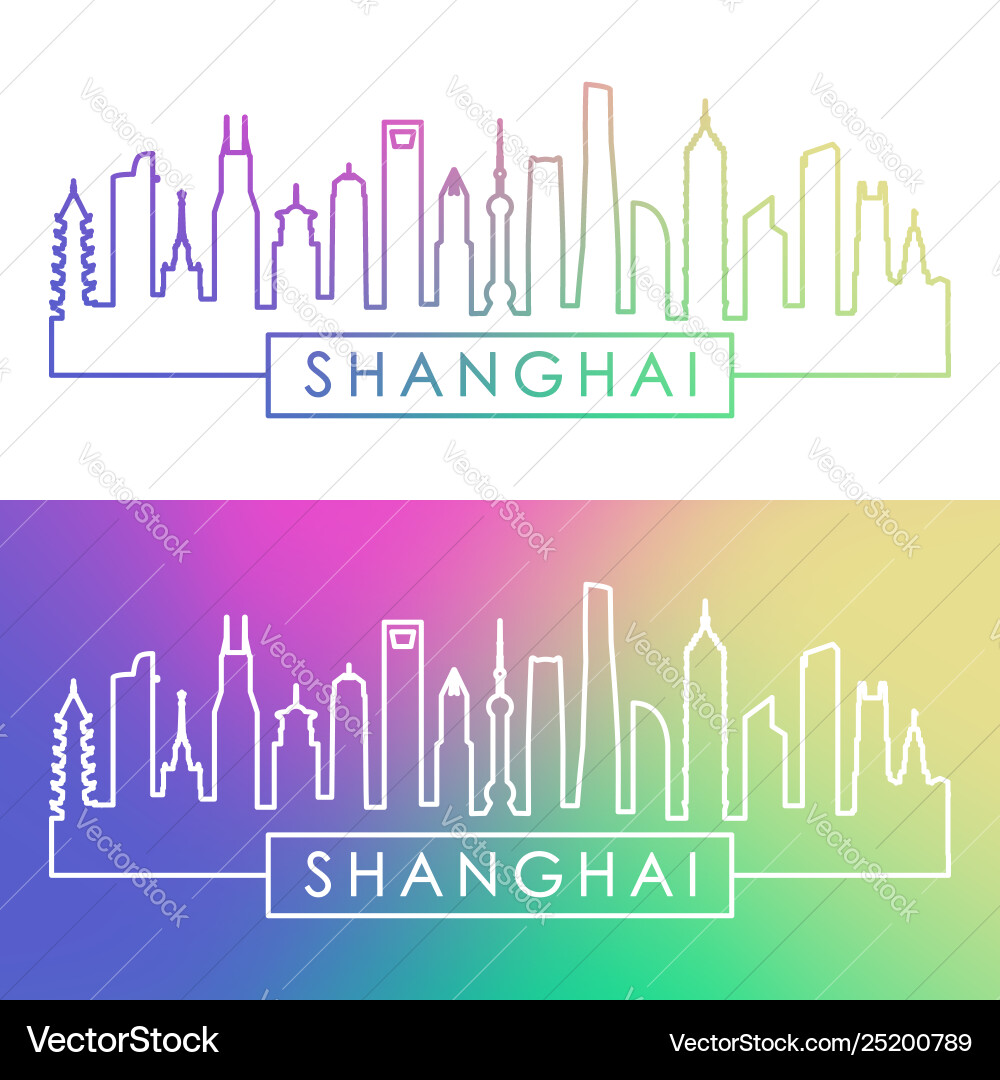 Shanghai Stadt Skyline bunt linear Stil Shanghai Stadt Skyline bunt linear Stil vektorbild