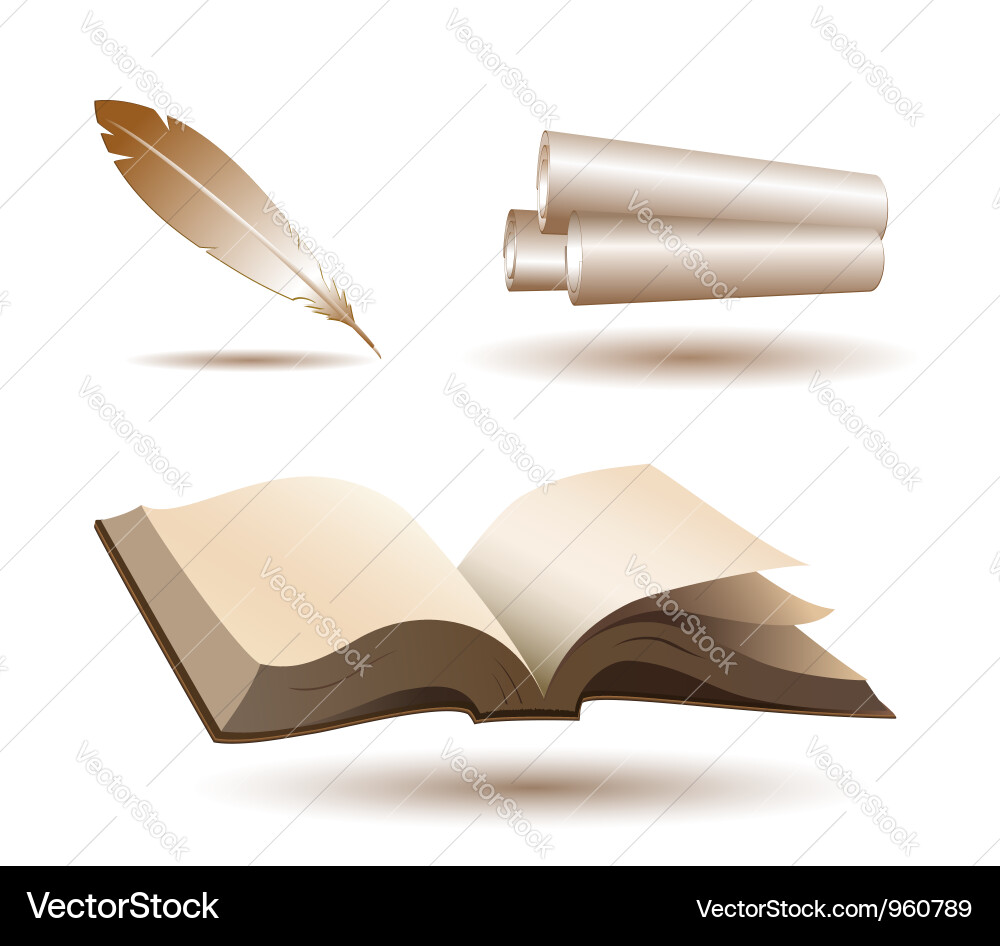 Vintage Book & Quill Icons Vector Image