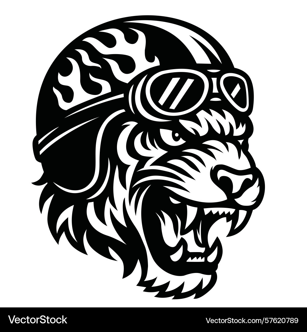 Vintage tiger head with helmet and goggles retro Vector Image