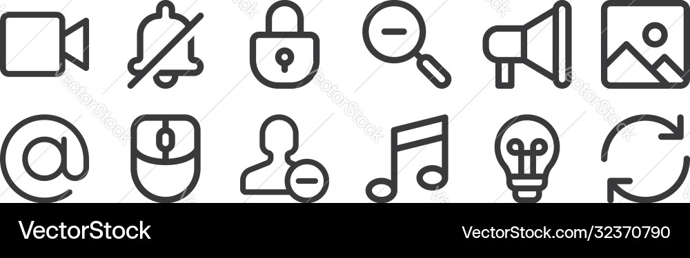 12 set linear user interface icons thin vector image