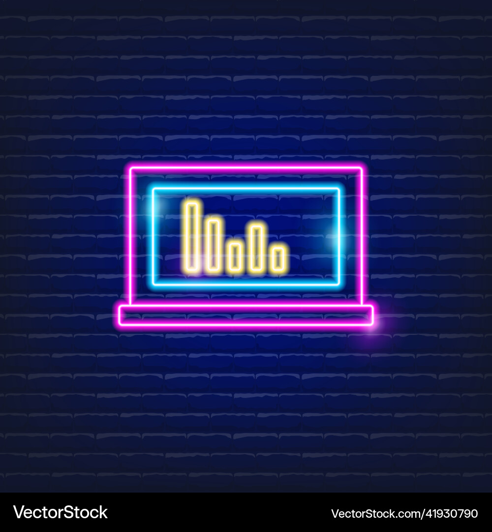 Computer monitor and graph neon icon seo service vector image