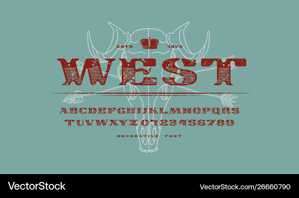 Decorative extended serif font in western style vector image