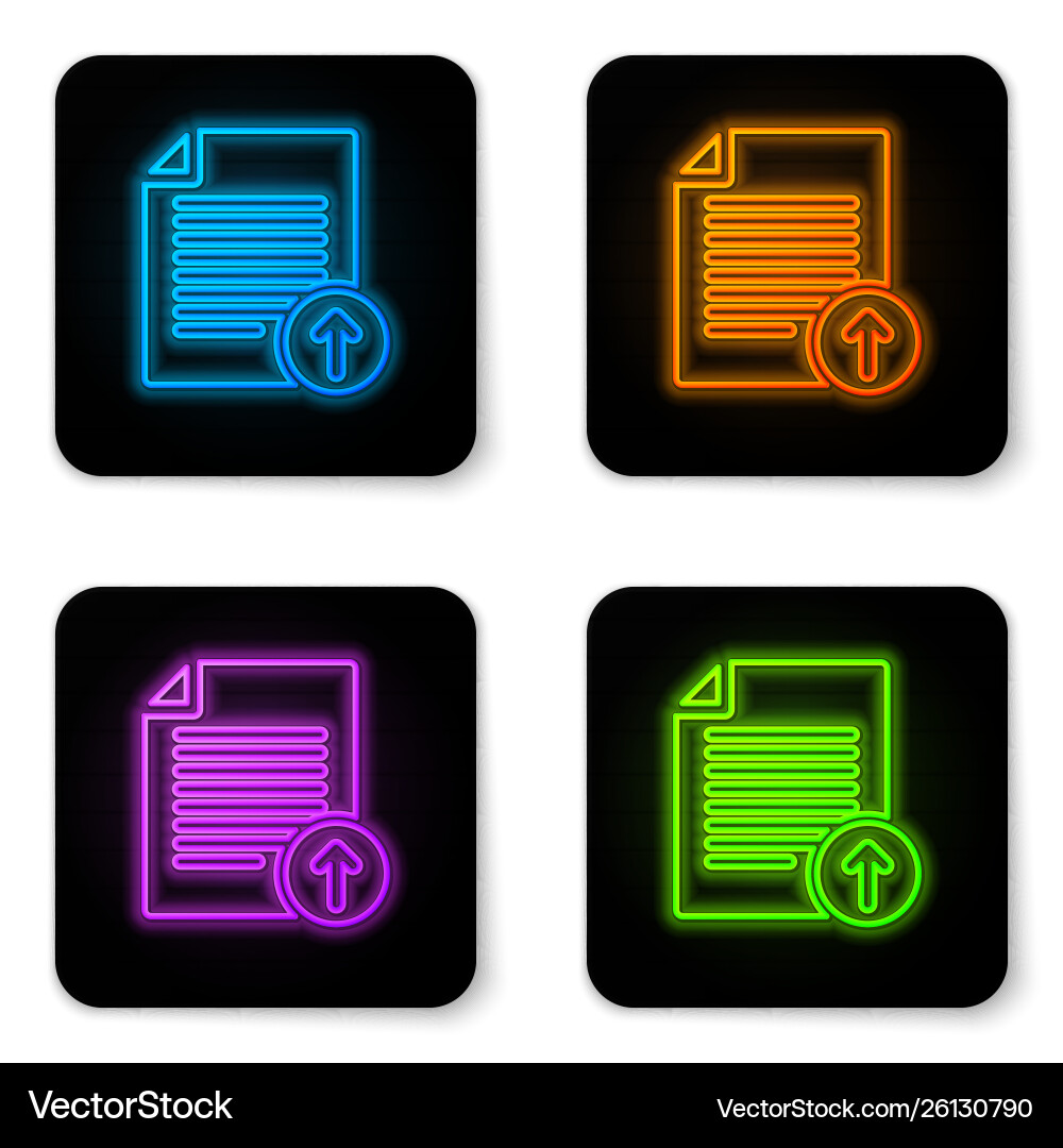 Glowing neon upload file icon isolated on white Glowing neon upload file icon isolated on white Vector Image