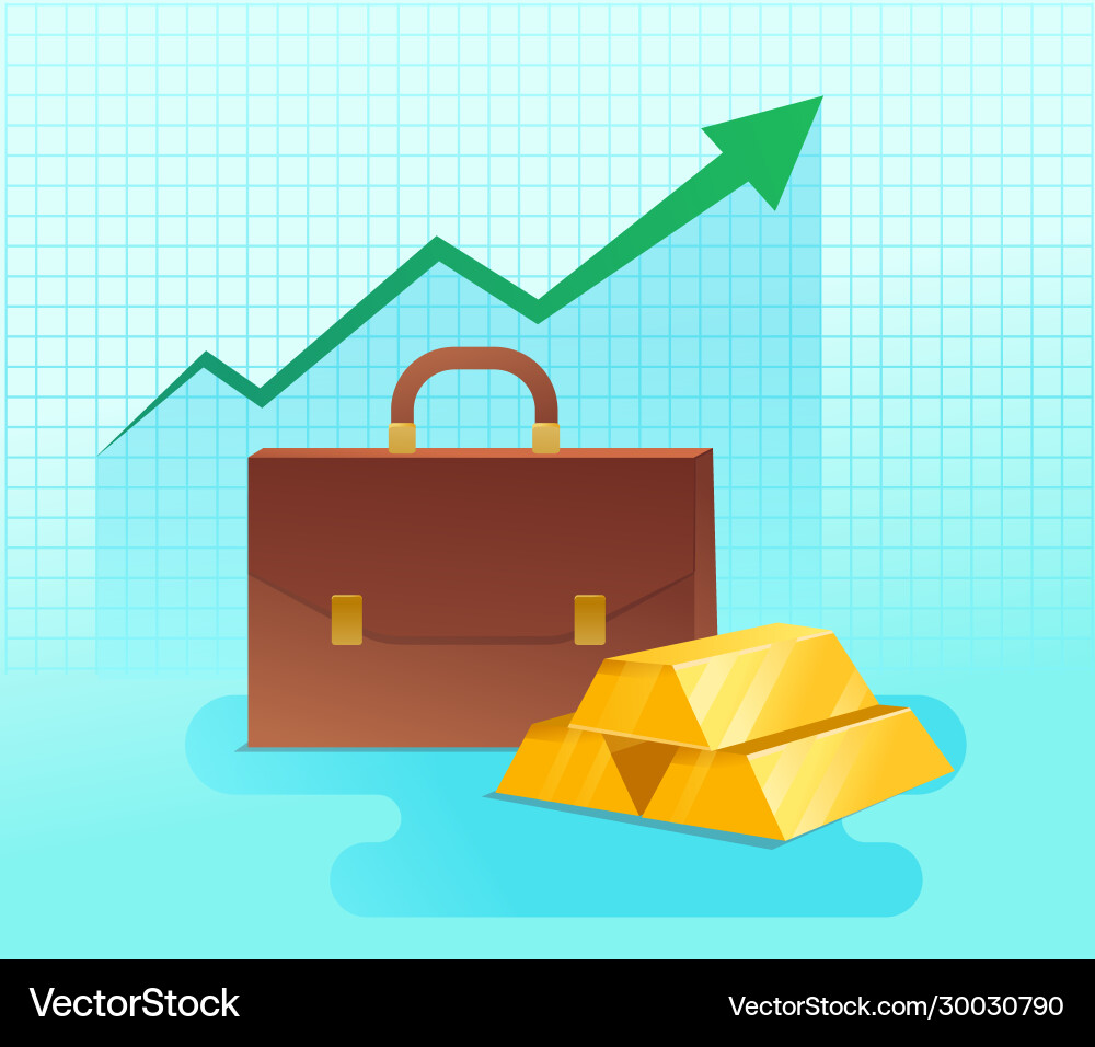 Gold bar with graph and arrow on background Gold bar with graph and arrow on background Vector Image