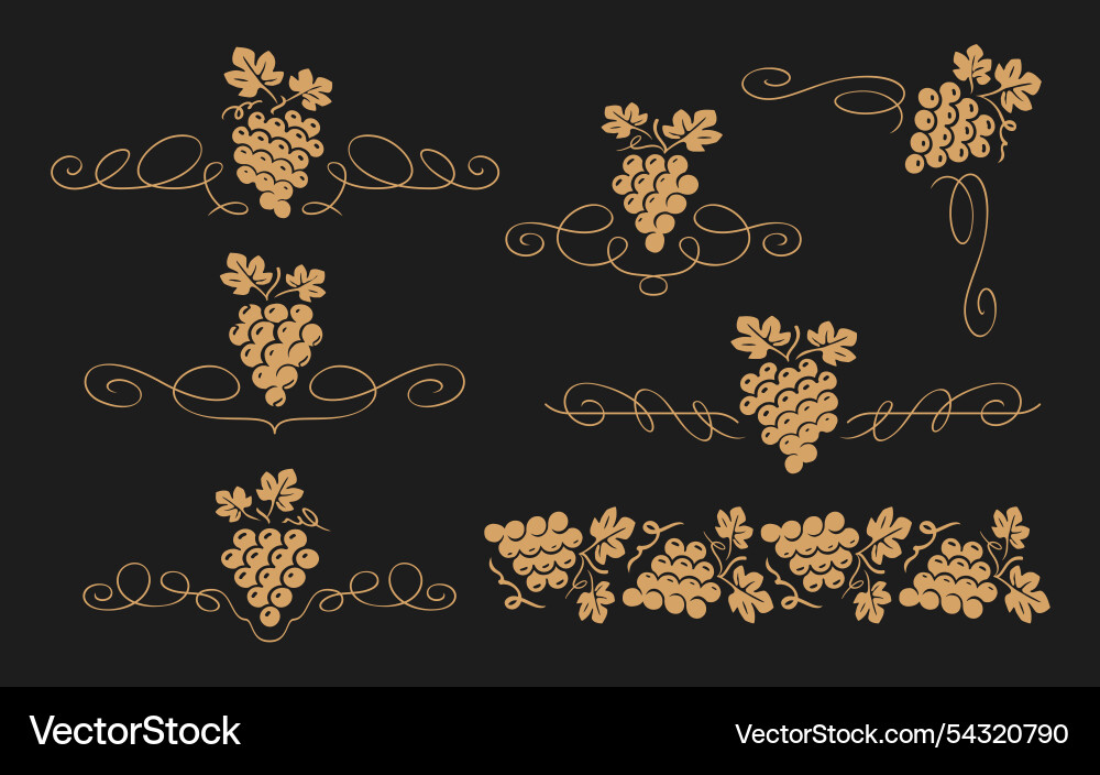 Grapes with leaves symbol set decorative pattern Grapes with leaves symbol set decorative pattern vector image