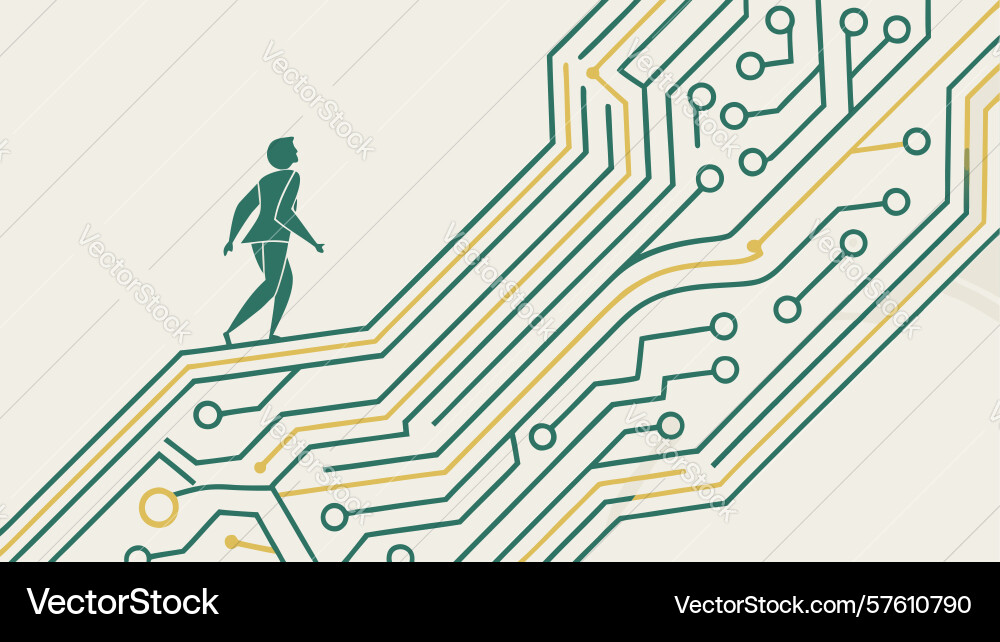 Man on circuit board path digital progress vector image