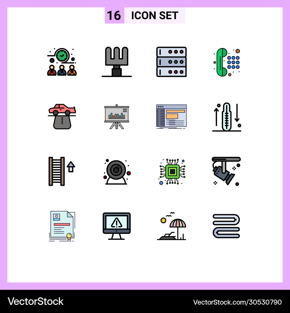 Mobile interface flat color filled line set 16 Vector Image